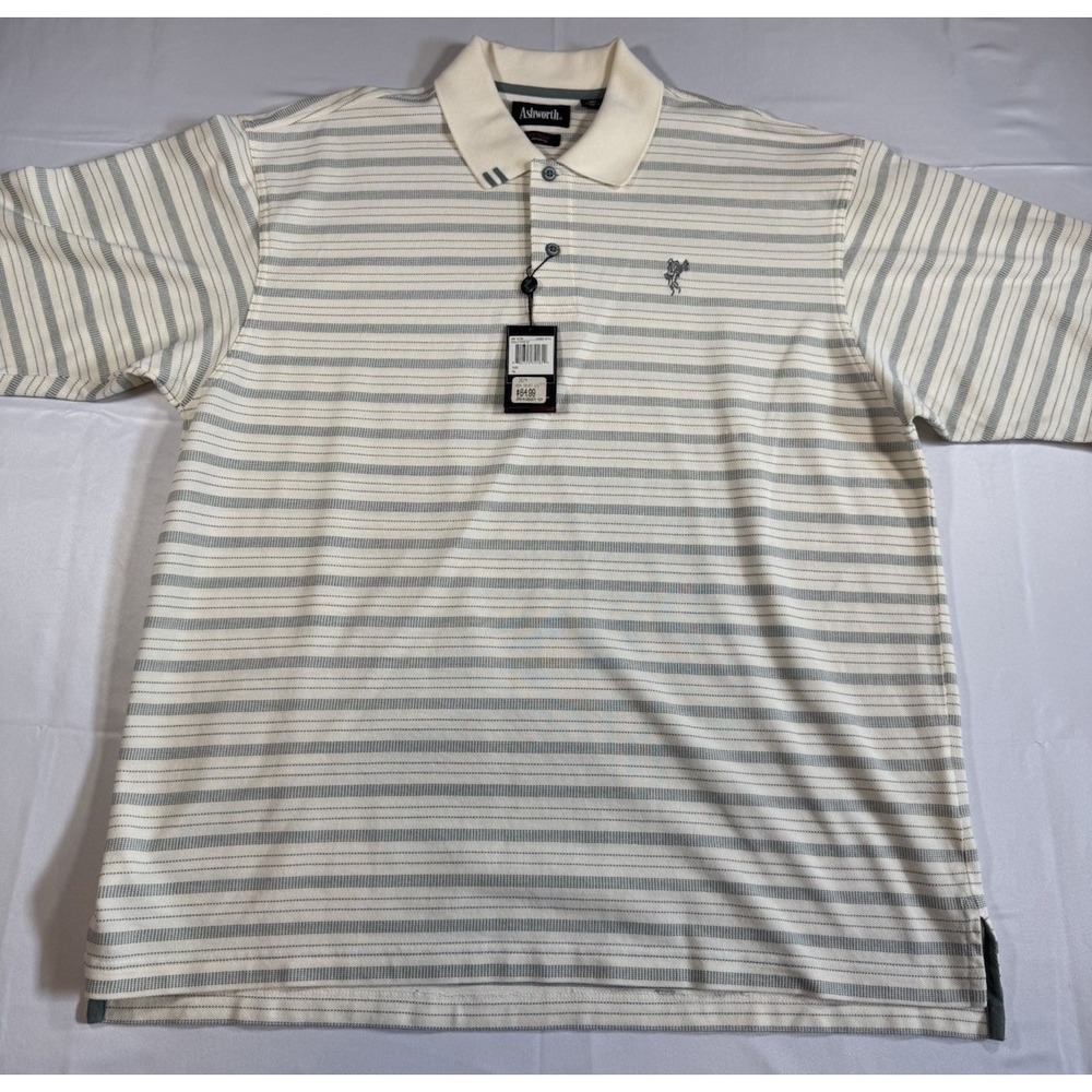Vintage Ashworth Polo Shirt Men's XL Short Sleeve Golf White Stripe‎